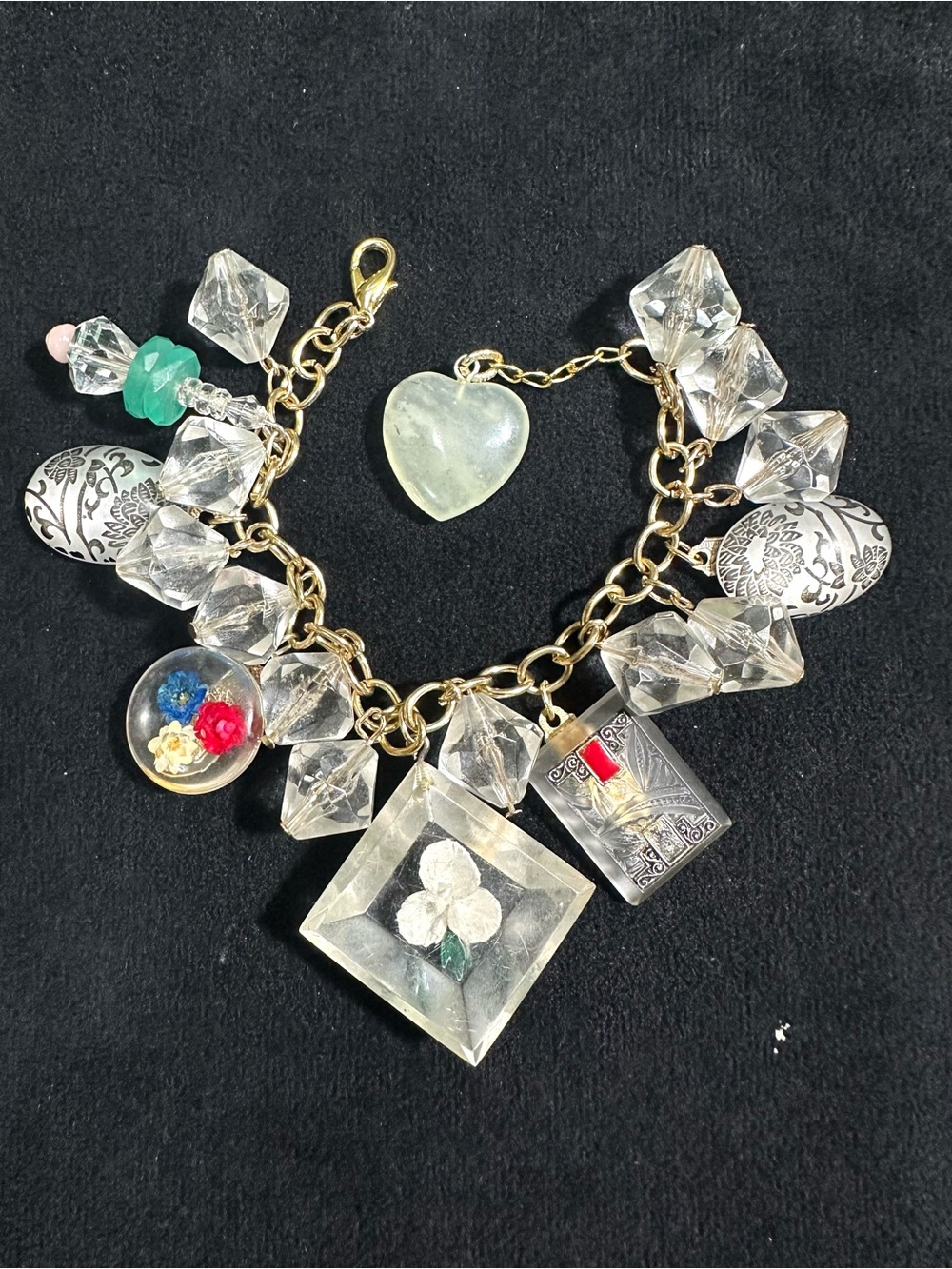 Vtg: UpCycled Glass & Lucite Charm Bracelet